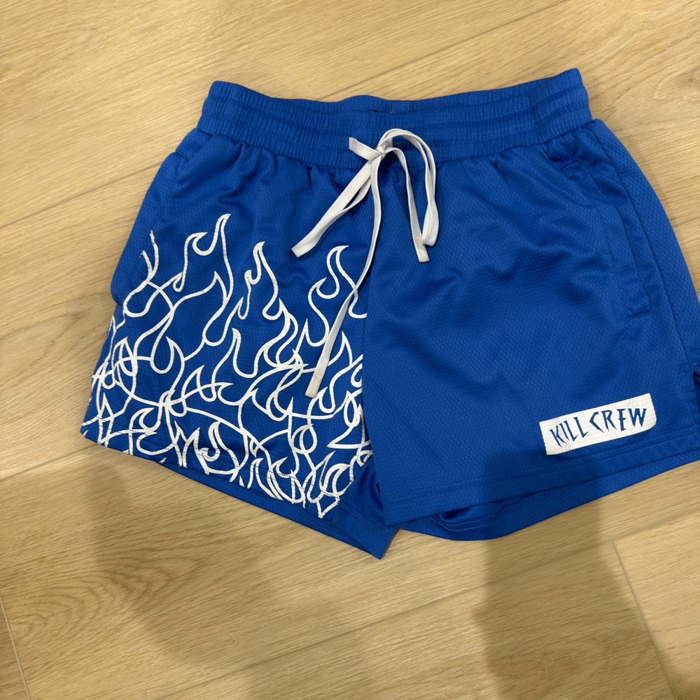 Kill Crew Blue Shorts with White Flame Design